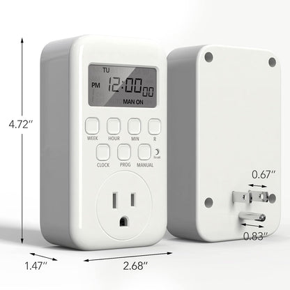 Digital Timer Outlet,7 Day Programmable Plug Timer for Light Indoor | 8 ON/OFF Programs 3 Prong Dual Grounded Outlets Timer , Vacation Mode, Light Switch for Lamps, Coffee Makers, Fans,15A/1875W