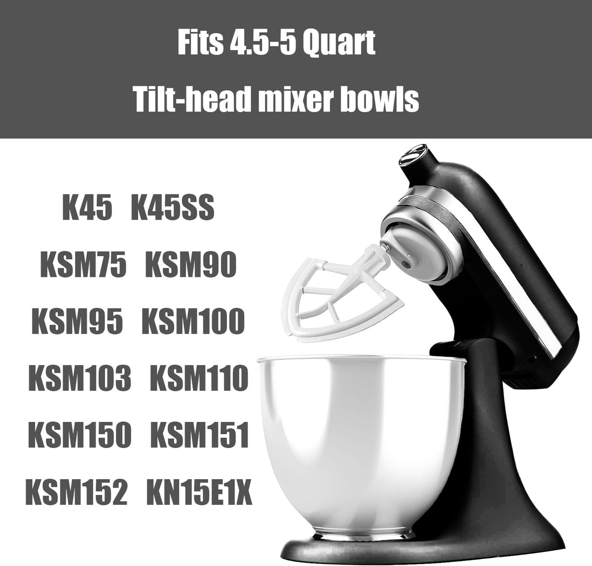 Flex Edge Beater Compatible With KitchenAid 4.5/5 Qt Tilt-Head Mixers,White