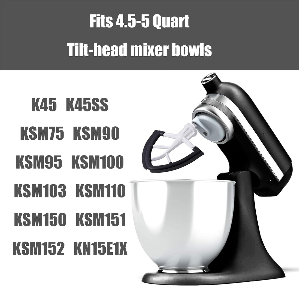 Flex Edge Beater Compatible With KitchenAid 4.5/5 Qt Tilt-Head Mixers,White
