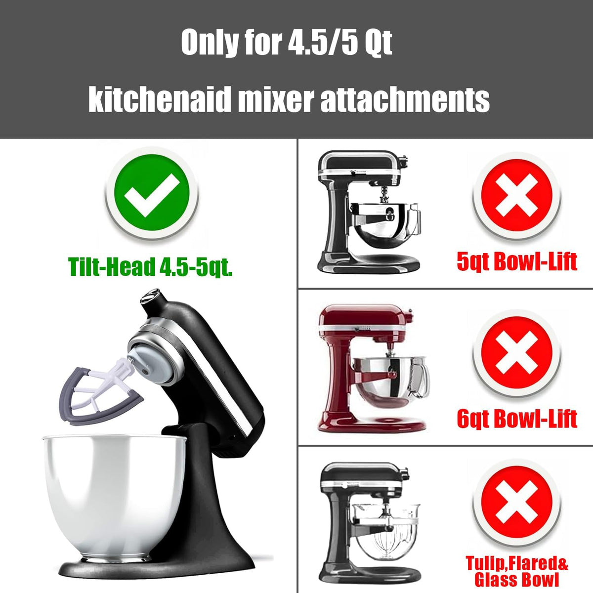 Flex Edge Beater Compatible With KitchenAid 4.5/5 Qt Tilt-Head Mixers,White