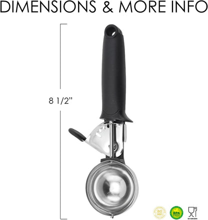 Heavy Duty Ice Cream Scoop, 18/8 Stainless Steel Cookie Scoop for Baking, Kitchen Scooper for Food - Dishwasher Safe, Black