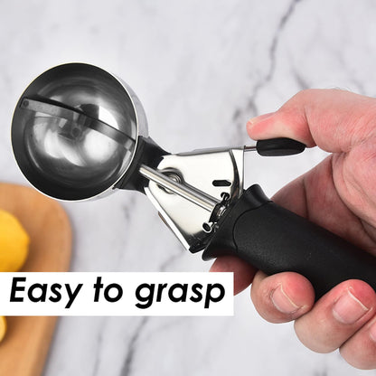 Heavy Duty Ice Cream Scoop, 18/8 Stainless Steel Cookie Scoop for Baking, Kitchen Scooper for Food - Dishwasher Safe, Black