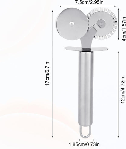 Double-Headed Pastry Cutter Wheel, Stainless Steel Dual-Head Pasta Crimper with Fluted & Straight Edge Cutting Kitchen Baking Making Tool for Ravioli Dough Pie Cracker Cinnamon Roll Pierogi