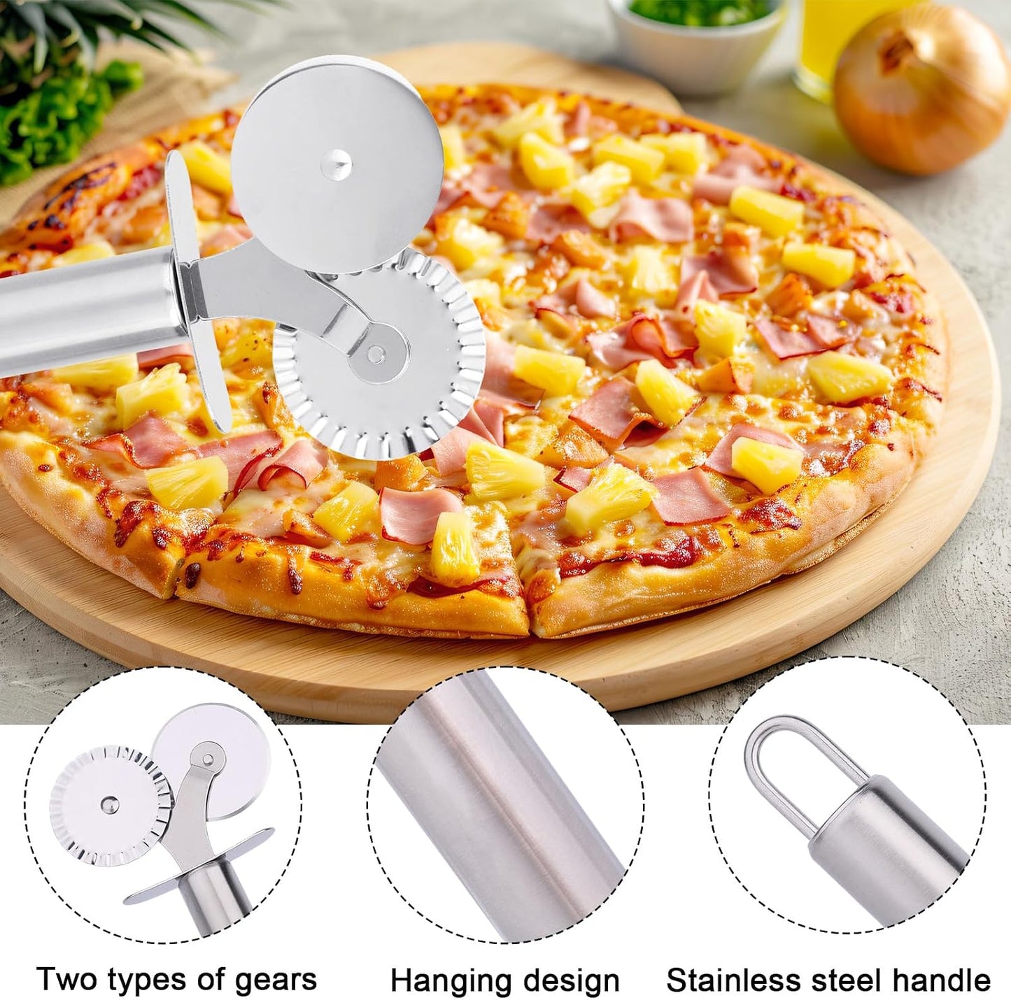 Double-Headed Pastry Cutter Wheel, Stainless Steel Dual-Head Pasta Crimper with Fluted & Straight Edge Cutting Kitchen Baking Making Tool for Ravioli Dough Pie Cracker Cinnamon Roll Pierogi