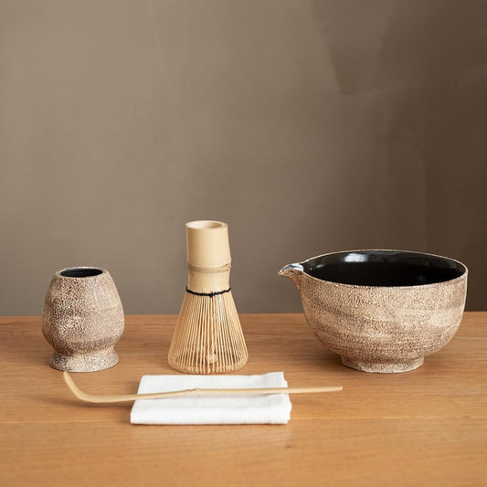 Matcha Whisk Set,Handmade Ceramic Bowl & Matcha Set,Stone Vein,6-Pc | 16.9 Oz Matcha Bowl with Spout, Bamboo Whisk (Chasen), Holder, Scoop, Sifter & Tea Cloth, Matcha Kit for Ceremony Gift