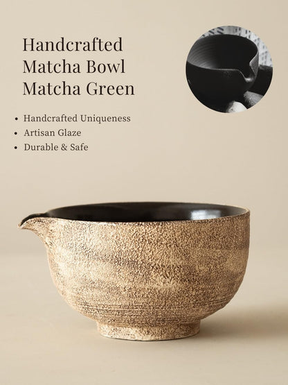 Matcha Whisk Set,Handmade Ceramic Bowl & Matcha Set,Stone Vein,6-Pc | 16.9 Oz Matcha Bowl with Spout, Bamboo Whisk (Chasen), Holder, Scoop, Sifter & Tea Cloth, Matcha Kit for Ceremony Gift