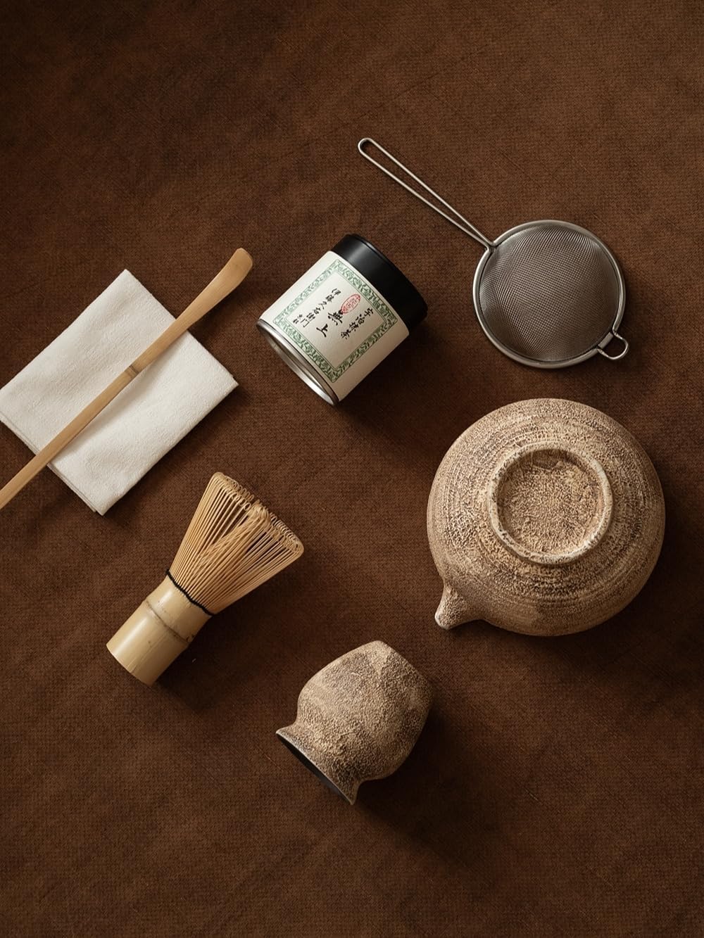Matcha Whisk Set,Handmade Ceramic Bowl & Matcha Set,Stone Vein,6-Pc | 16.9 Oz Matcha Bowl with Spout, Bamboo Whisk (Chasen), Holder, Scoop, Sifter & Tea Cloth, Matcha Kit for Ceremony Gift