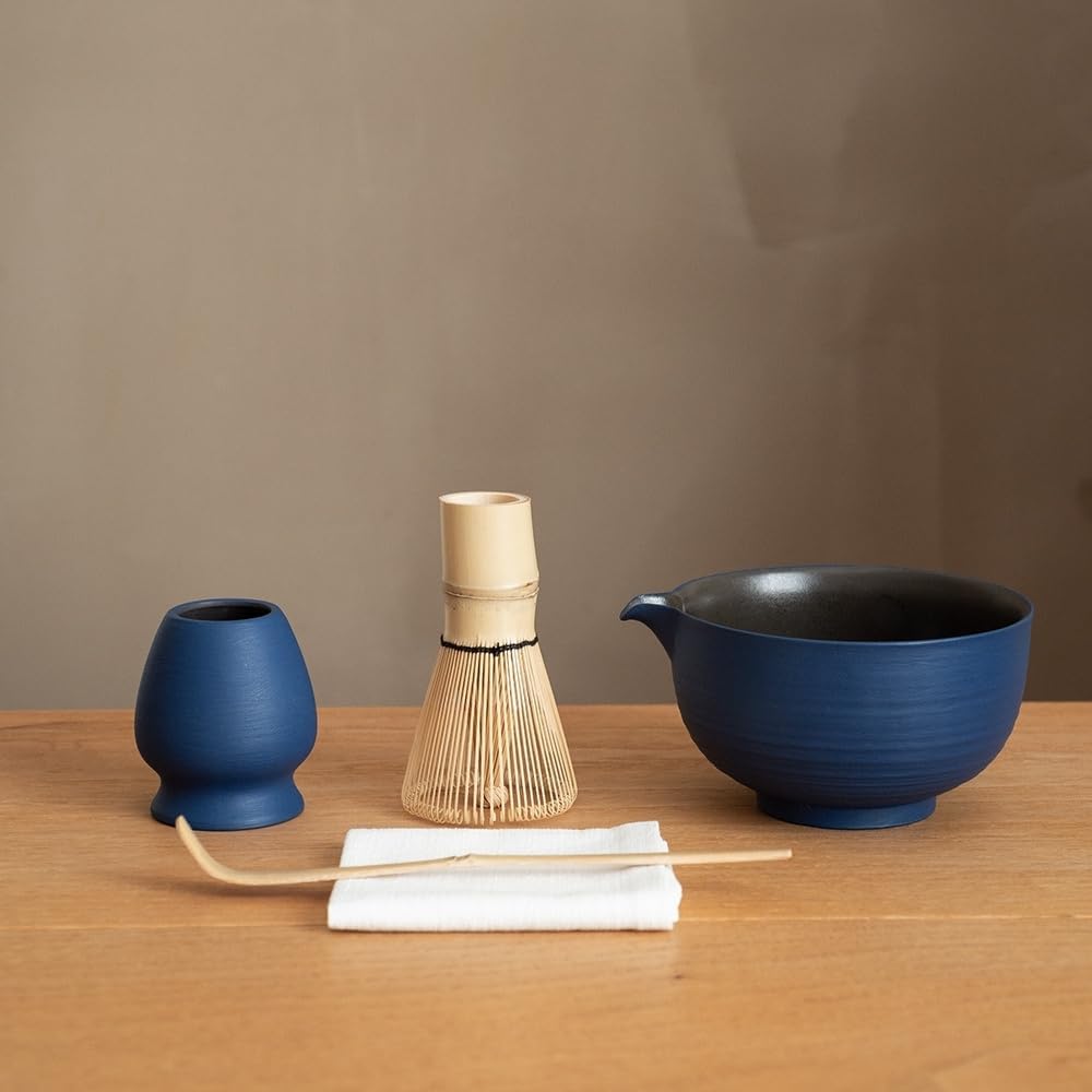 Matcha Whisk Set,Handmade Ceramic Bowl & Matcha Set,Stone Vein,6-Pc | 16.9 Oz Matcha Bowl with Spout, Bamboo Whisk (Chasen), Holder, Scoop, Sifter & Tea Cloth, Matcha Kit for Ceremony Gift