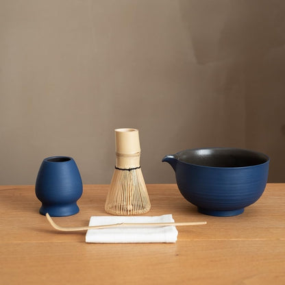 Matcha Whisk Set,Handmade Ceramic Bowl & Matcha Set,Stone Vein,6-Pc | 16.9 Oz Matcha Bowl with Spout, Bamboo Whisk (Chasen), Holder, Scoop, Sifter & Tea Cloth, Matcha Kit for Ceremony Gift