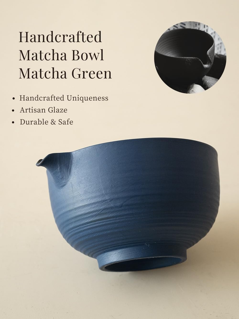 Matcha Whisk Set,Handmade Ceramic Bowl & Matcha Set,Stone Vein,6-Pc | 16.9 Oz Matcha Bowl with Spout, Bamboo Whisk (Chasen), Holder, Scoop, Sifter & Tea Cloth, Matcha Kit for Ceremony Gift