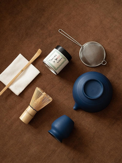 Matcha Whisk Set,Handmade Ceramic Bowl & Matcha Set,Stone Vein,6-Pc | 16.9 Oz Matcha Bowl with Spout, Bamboo Whisk (Chasen), Holder, Scoop, Sifter & Tea Cloth, Matcha Kit for Ceremony Gift