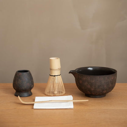 Matcha Whisk Set,Handmade Ceramic Bowl & Matcha Set,Stone Vein,6-Pc | 16.9 Oz Matcha Bowl with Spout, Bamboo Whisk (Chasen), Holder, Scoop, Sifter & Tea Cloth, Matcha Kit for Ceremony Gift