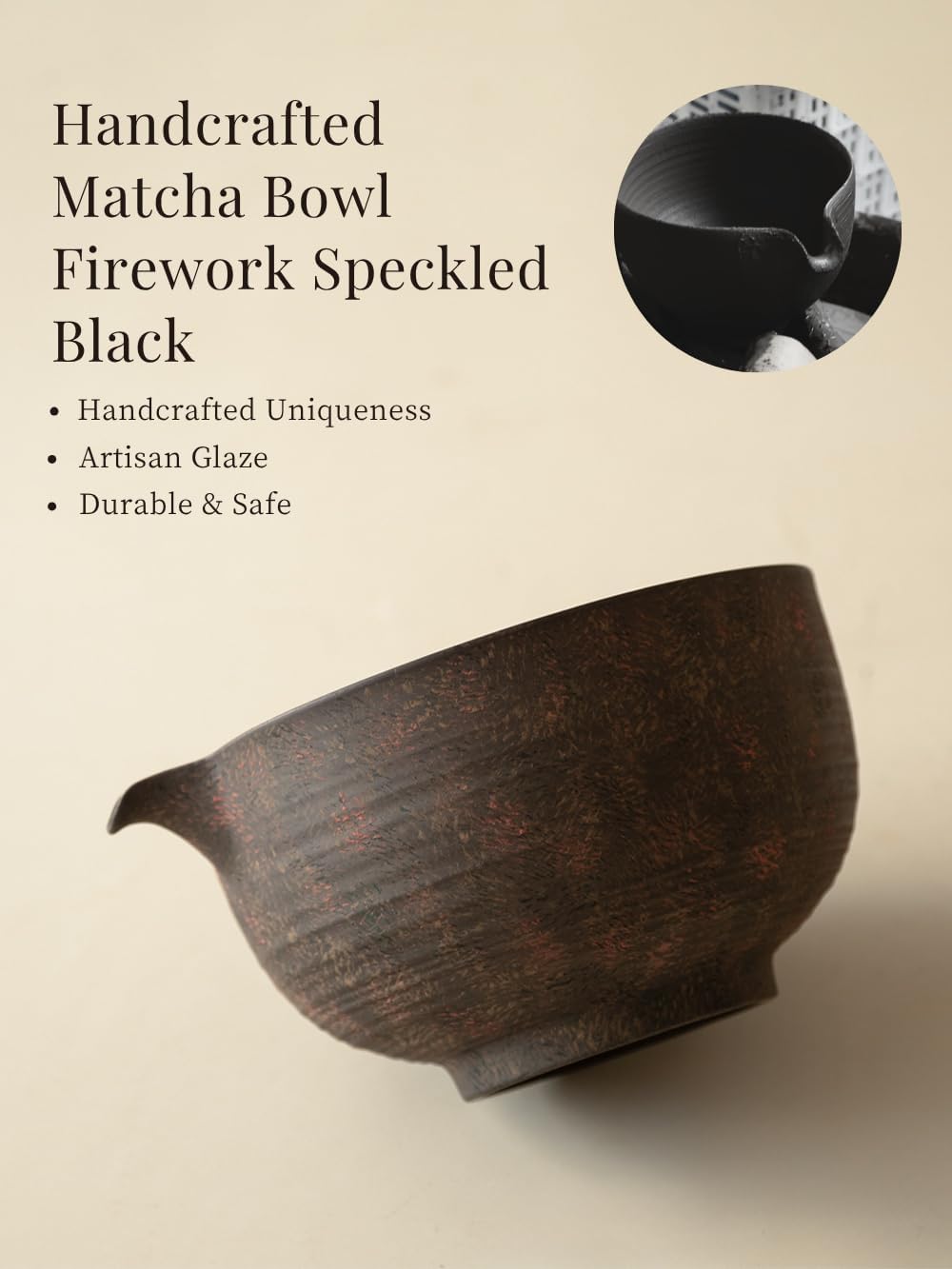 Matcha Whisk Set,Handmade Ceramic Bowl & Matcha Set,Stone Vein,6-Pc | 16.9 Oz Matcha Bowl with Spout, Bamboo Whisk (Chasen), Holder, Scoop, Sifter & Tea Cloth, Matcha Kit for Ceremony Gift