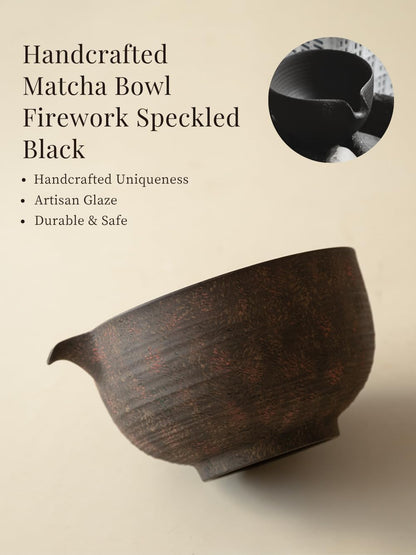 Matcha Whisk Set,Handmade Ceramic Bowl & Matcha Set,Stone Vein,6-Pc | 16.9 Oz Matcha Bowl with Spout, Bamboo Whisk (Chasen), Holder, Scoop, Sifter & Tea Cloth, Matcha Kit for Ceremony Gift