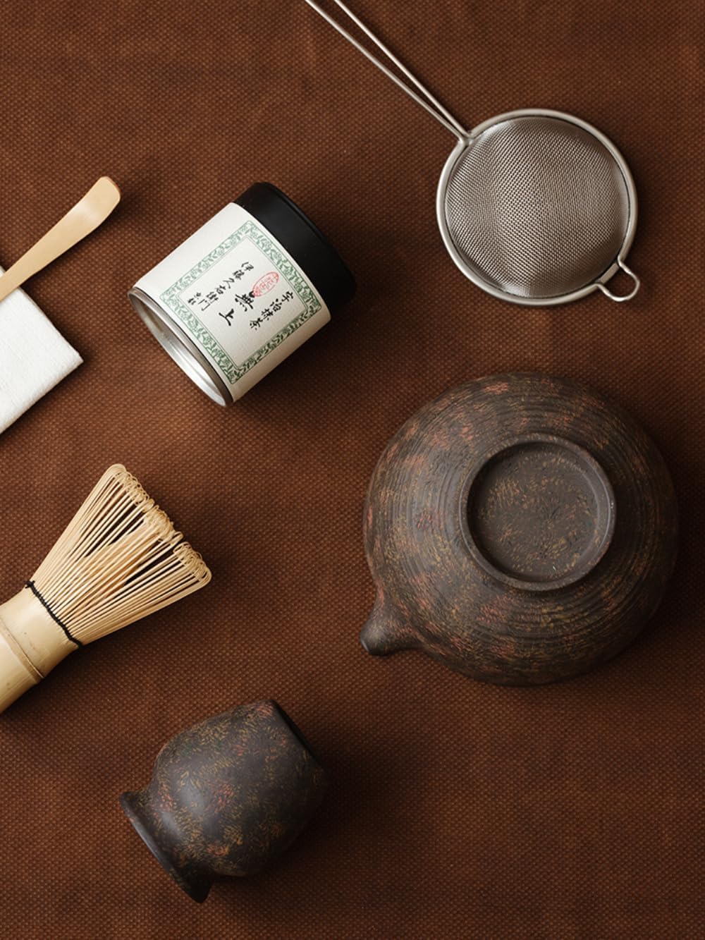 Matcha Whisk Set,Handmade Ceramic Bowl & Matcha Set,Stone Vein,6-Pc | 16.9 Oz Matcha Bowl with Spout, Bamboo Whisk (Chasen), Holder, Scoop, Sifter & Tea Cloth, Matcha Kit for Ceremony Gift