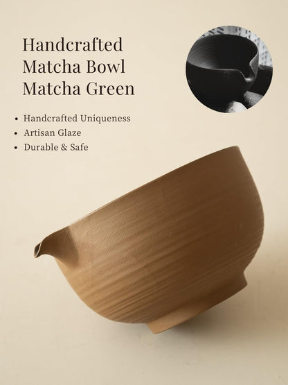 Matcha Whisk Set,Handmade Ceramic Bowl & Matcha Set,Stone Vein,6-Pc | 16.9 Oz Matcha Bowl with Spout, Bamboo Whisk (Chasen), Holder, Scoop, Sifter & Tea Cloth, Matcha Kit for Ceremony Gift