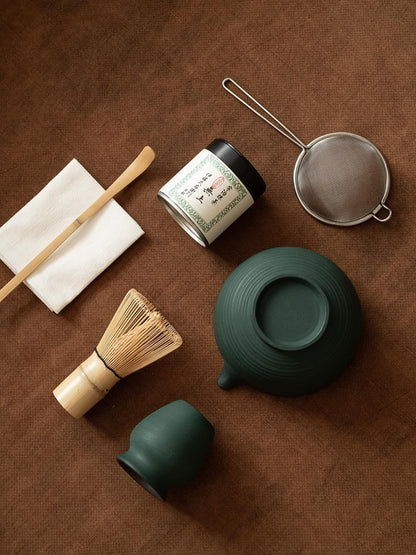 Matcha Whisk Set,Handmade Ceramic Bowl & Matcha Set,Stone Vein,6-Pc | 16.9 Oz Matcha Bowl with Spout, Bamboo Whisk (Chasen), Holder, Scoop, Sifter & Tea Cloth, Matcha Kit for Ceremony Gift