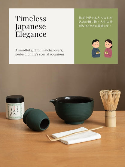 Matcha Whisk Set,Handmade Ceramic Bowl & Matcha Set,Stone Vein,6-Pc | 16.9 Oz Matcha Bowl with Spout, Bamboo Whisk (Chasen), Holder, Scoop, Sifter & Tea Cloth, Matcha Kit for Ceremony Gift