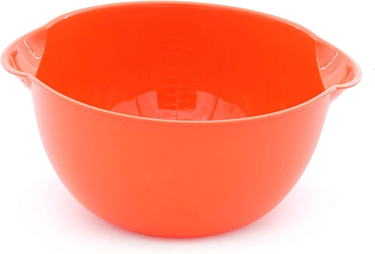 Home Mixing Bowl w/Colander (Large 4.5L, Red) - For Washing & Draining Fruits And Vegetables - Heavy Duty Plastic for Baking, Cooking Supplies - Dishwasher Safe