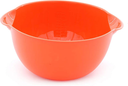 Home Mixing Bowl w/Colander (Large 4.5L, Red) - For Washing & Draining Fruits And Vegetables - Heavy Duty Plastic for Baking, Cooking Supplies - Dishwasher Safe