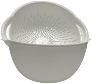 Home Mixing Bowl w/Colander (Large 4.5L, Red) - For Washing & Draining Fruits And Vegetables - Heavy Duty Plastic for Baking, Cooking Supplies - Dishwasher Safe