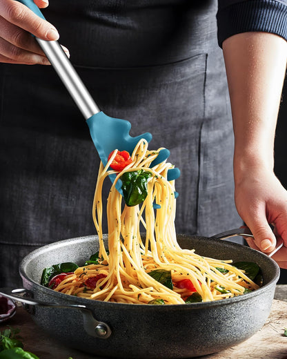 Silicone Spaghetti Spoon and Pasta Tong, Server Fork with teeth,10" & 13"