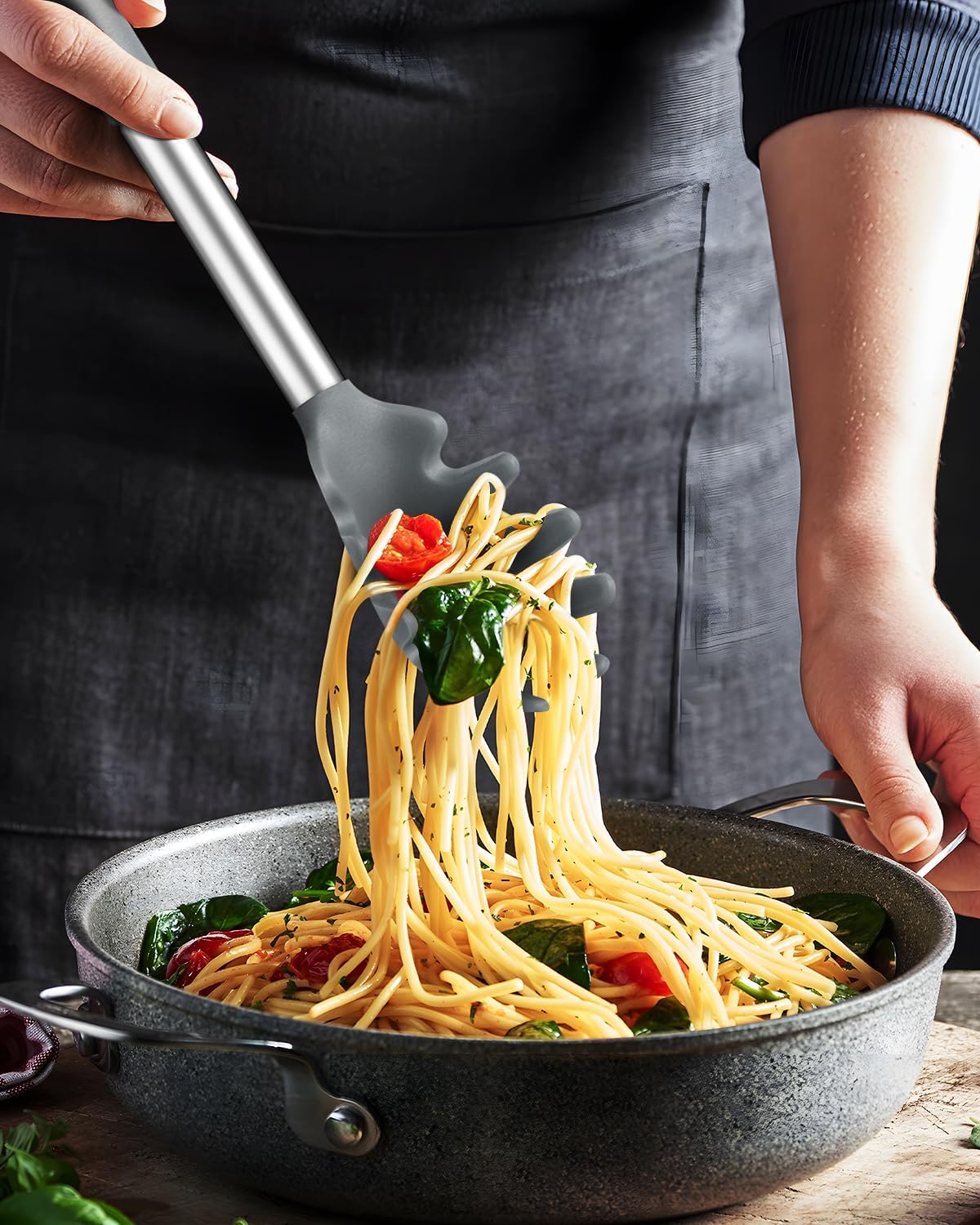 Silicone Spaghetti Spoon and Pasta Tong, Server Fork with teeth,10" & 13"