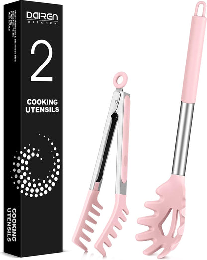 Silicone Spaghetti Spoon and Pasta Tong, Server Fork with teeth,10" & 13"