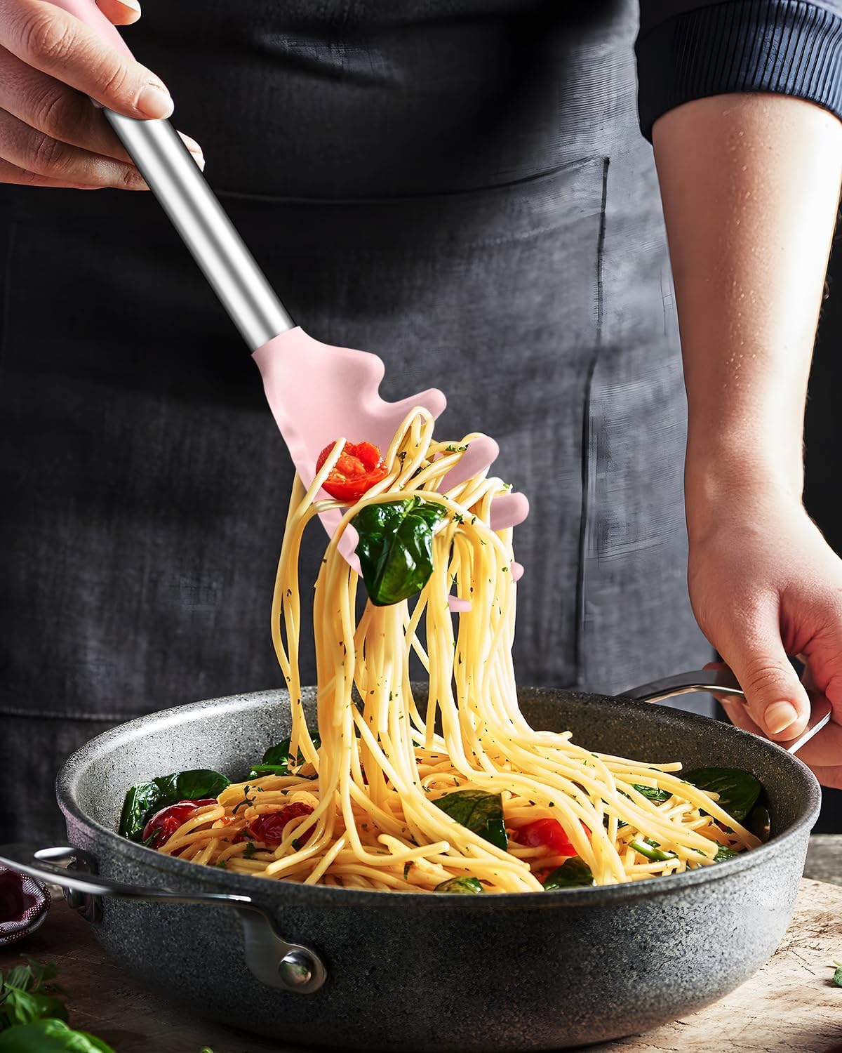 Silicone Spaghetti Spoon and Pasta Tong, Server Fork with teeth,10" & 13"