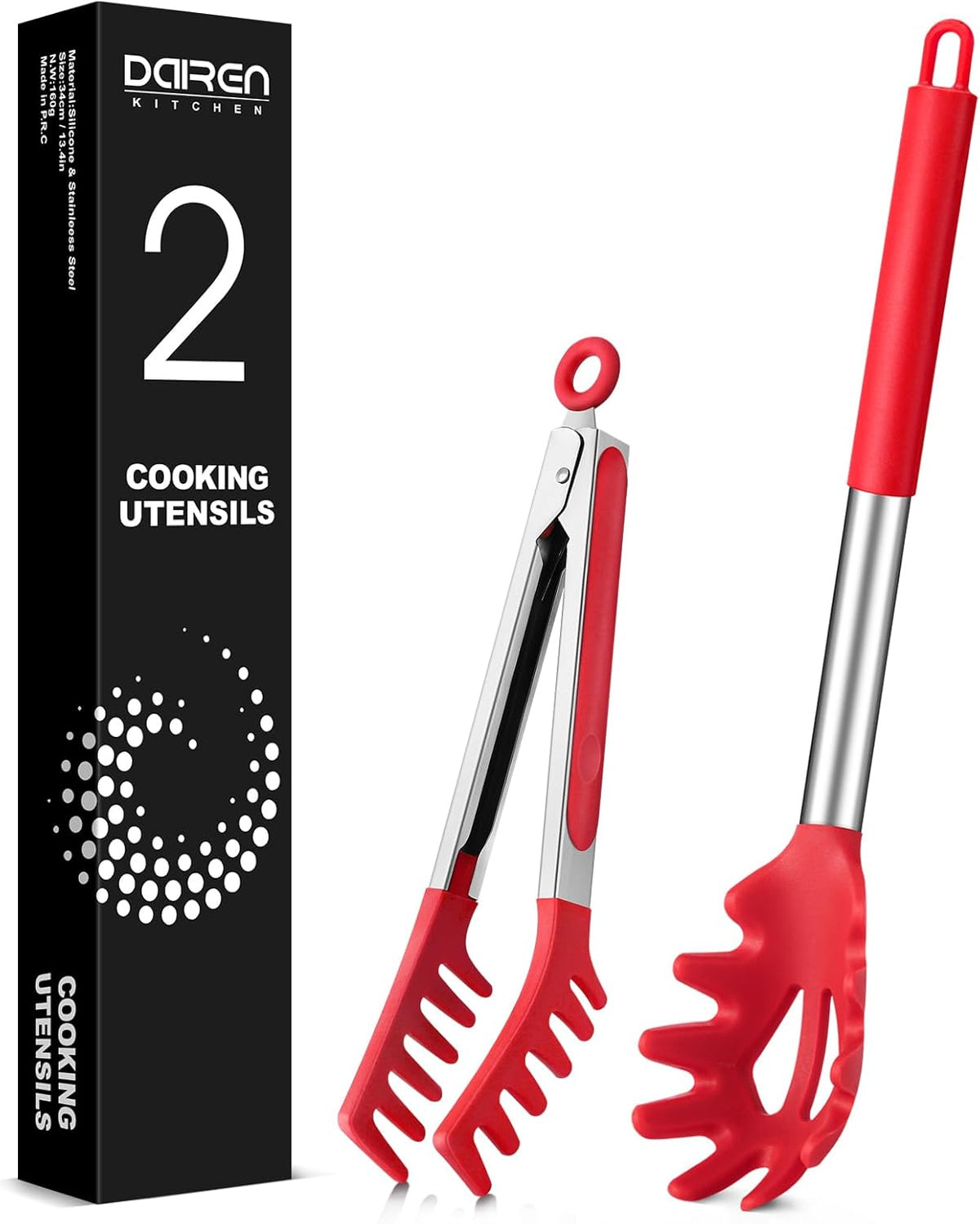 Silicone Spaghetti Spoon and Pasta Tong, Server Fork with teeth,10" & 13"