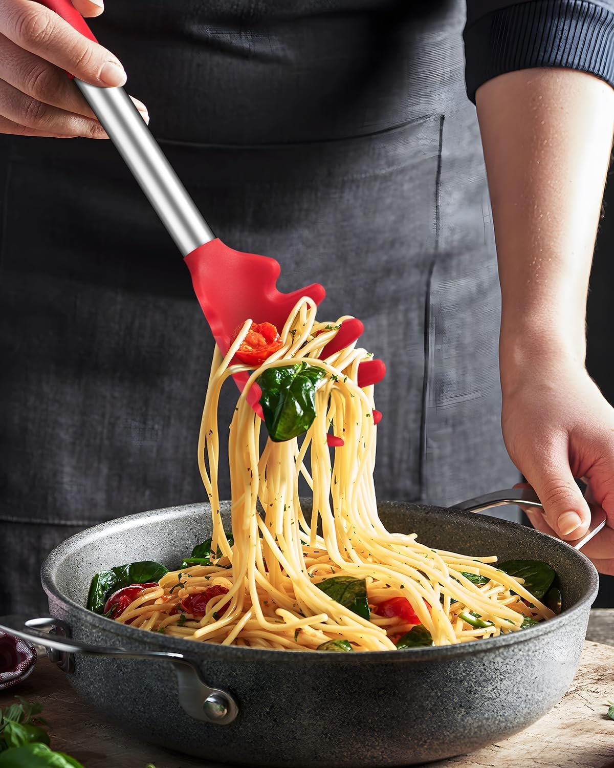 Silicone Spaghetti Spoon and Pasta Tong, Server Fork with teeth,10" & 13"