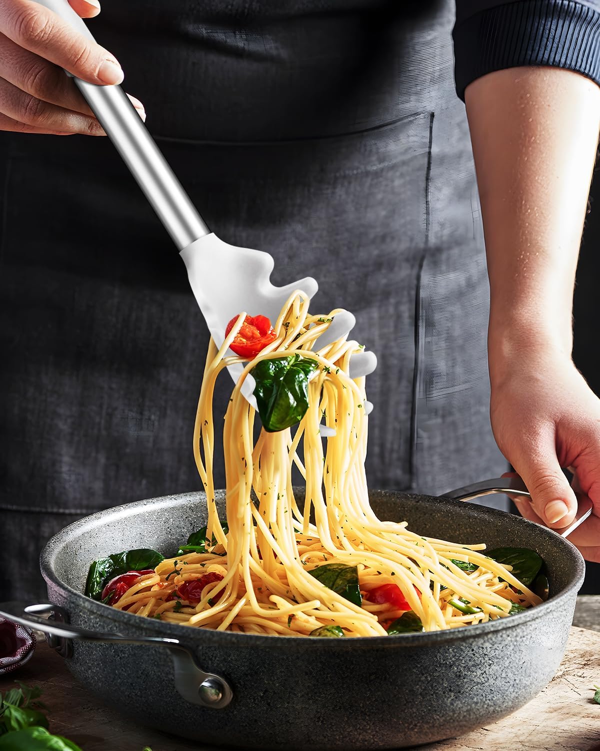 Silicone Spaghetti Spoon and Pasta Tong, Server Fork with teeth,10" & 13"