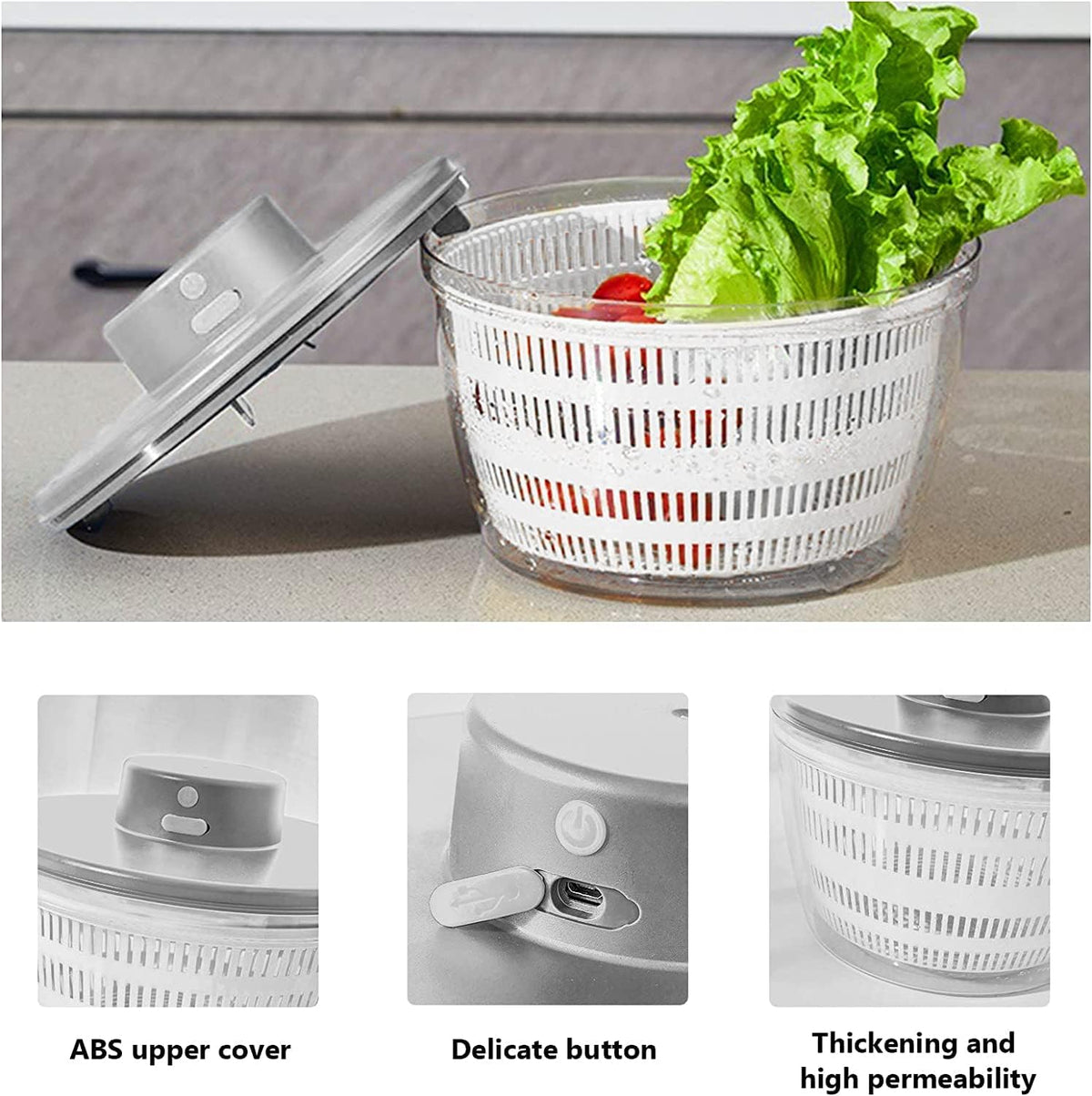 Electric Salad Spinner,Large Capacity Lettuce Spinner,4L Wireless USB