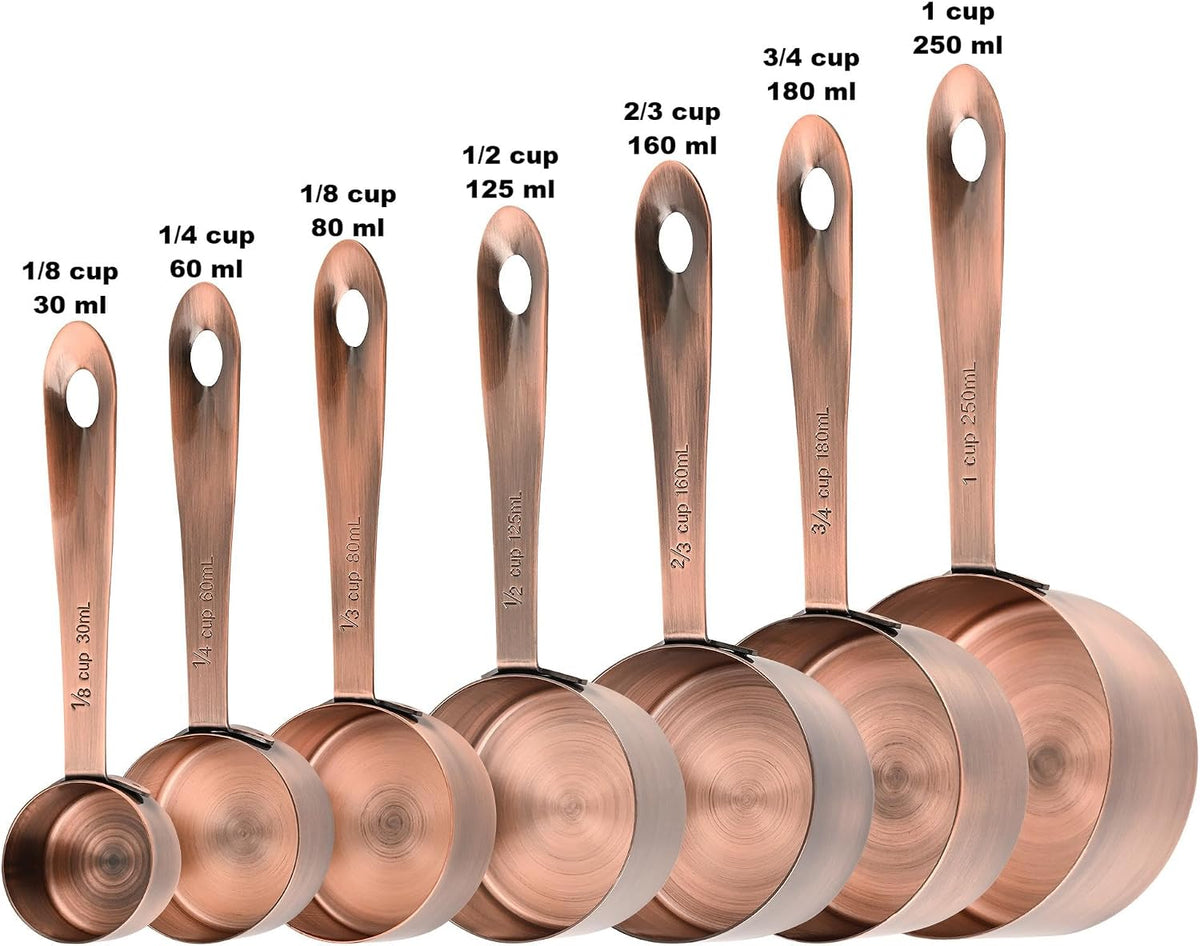 Copper Plate Measuring Cups and Spoons Set of 12, Copper Measuring Cups and Spoons Set with Leveler, Stainless Steel Measuring Spoons & Cups for Dry & Liquid Ingredients During Kitchen&Baking