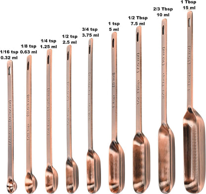 Copper Plate Measuring Cups and Spoons Set of 12, Copper Measuring Cups and Spoons Set with Leveler, Stainless Steel Measuring Spoons & Cups for Dry & Liquid Ingredients During Kitchen&Baking