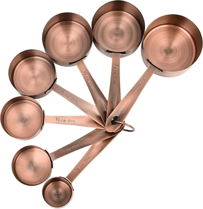 Copper Plate Measuring Cups and Spoons Set of 12, Copper Measuring Cups and Spoons Set with Leveler, Stainless Steel Measuring Spoons & Cups for Dry & Liquid Ingredients During Kitchen&Baking