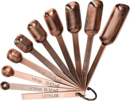 Copper Plate Measuring Cups and Spoons Set of 12, Copper Measuring Cups and Spoons Set with Leveler, Stainless Steel Measuring Spoons & Cups for Dry & Liquid Ingredients During Kitchen&Baking
