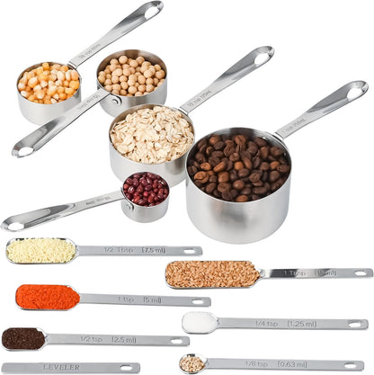 Copper Plate Measuring Cups and Spoons Set of 12, Copper Measuring Cups and Spoons Set with Leveler, Stainless Steel Measuring Spoons & Cups for Dry & Liquid Ingredients During Kitchen&Baking