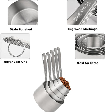 Copper Plate Measuring Cups and Spoons Set of 12, Copper Measuring Cups and Spoons Set with Leveler, Stainless Steel Measuring Spoons & Cups for Dry & Liquid Ingredients During Kitchen&Baking