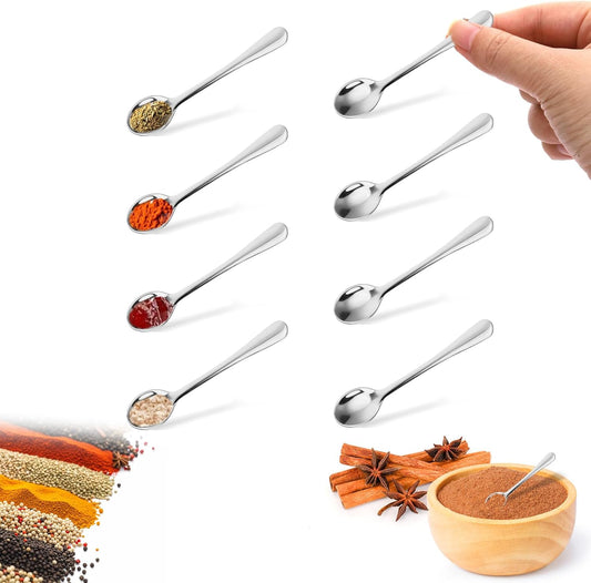 8Pcs Tiny Spoons for Spices Jars, 2.9Inch Small Stainless Steel Spoons Mini | Cute Mini Condiment Spoons Little Spoon Silverware for Spice, Salt, Seasoning, Honey, Sugar