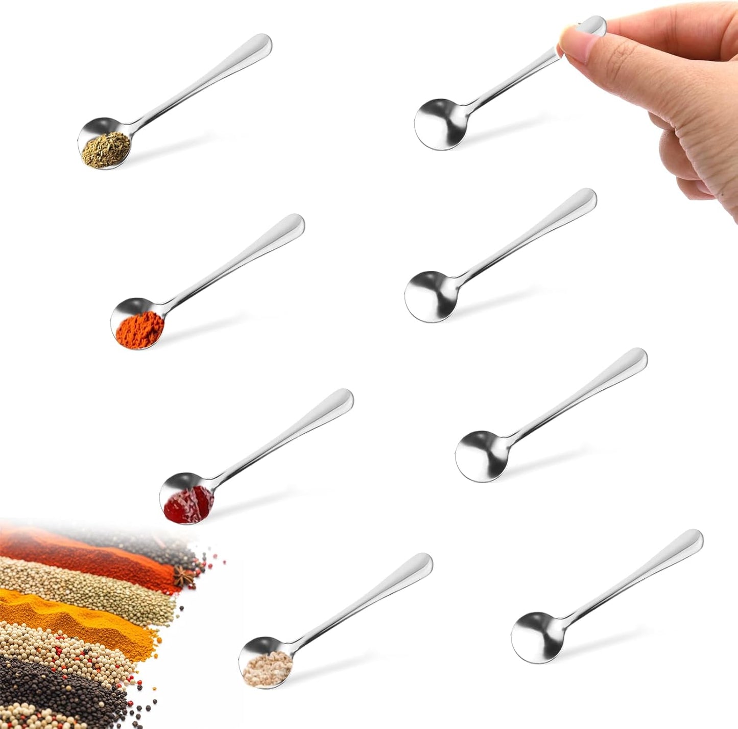8Pcs Tiny Spoons for Spices Jars, 2.9Inch Small Stainless Steel Spoons Mini | Cute Mini Condiment Spoons Little Spoon Silverware for Spice, Salt, Seasoning, Honey, Sugar