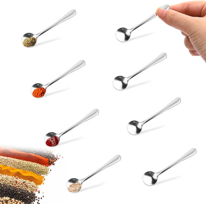 8Pcs Tiny Spoons for Spices Jars, 2.9Inch Small Stainless Steel Spoons Mini | Cute Mini Condiment Spoons Little Spoon Silverware for Spice, Salt, Seasoning, Honey, Sugar