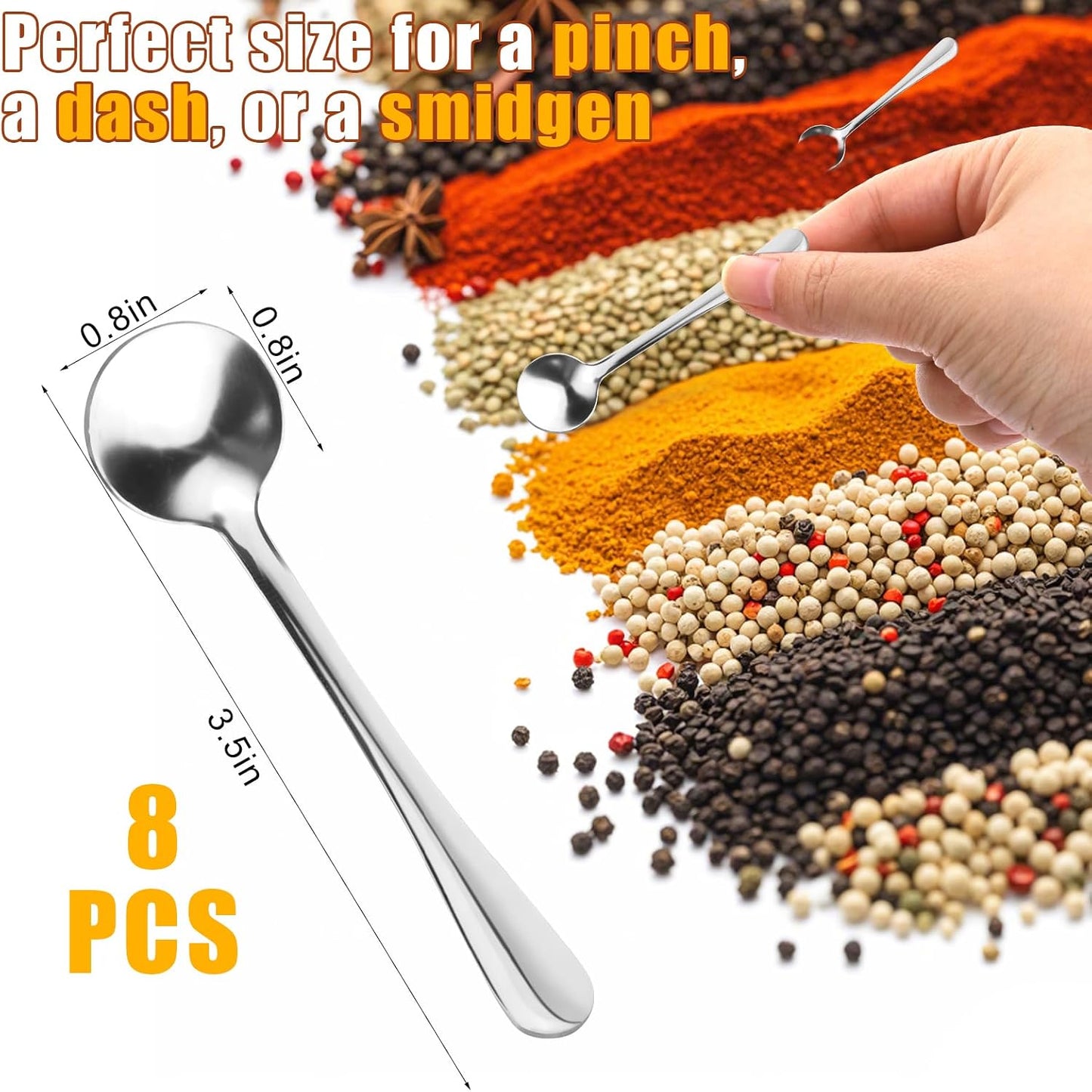8Pcs Tiny Spoons for Spices Jars, 2.9Inch Small Stainless Steel Spoons Mini | Cute Mini Condiment Spoons Little Spoon Silverware for Spice, Salt, Seasoning, Honey, Sugar