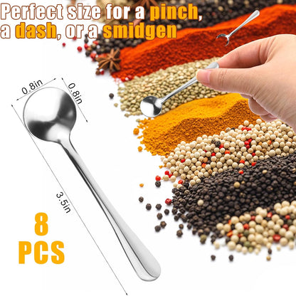 8Pcs Tiny Spoons for Spices Jars, 2.9Inch Small Stainless Steel Spoons Mini | Cute Mini Condiment Spoons Little Spoon Silverware for Spice, Salt, Seasoning, Honey, Sugar