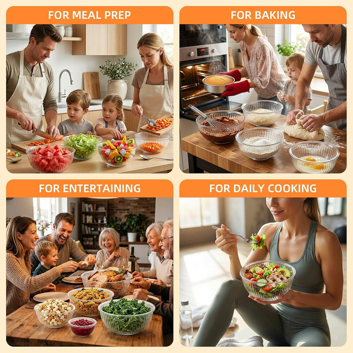 Jelife Glass Mixing Bowls with Lids Sets - 6 Packs Size: 5.9-3.7-2.1-1-0.5-0.2QT, Borosilicate Nesting Glass Bowls Containers for Baking,Salad,Meal Prep,Serving,Food Storage,BPA Free & Dishwasher Safe