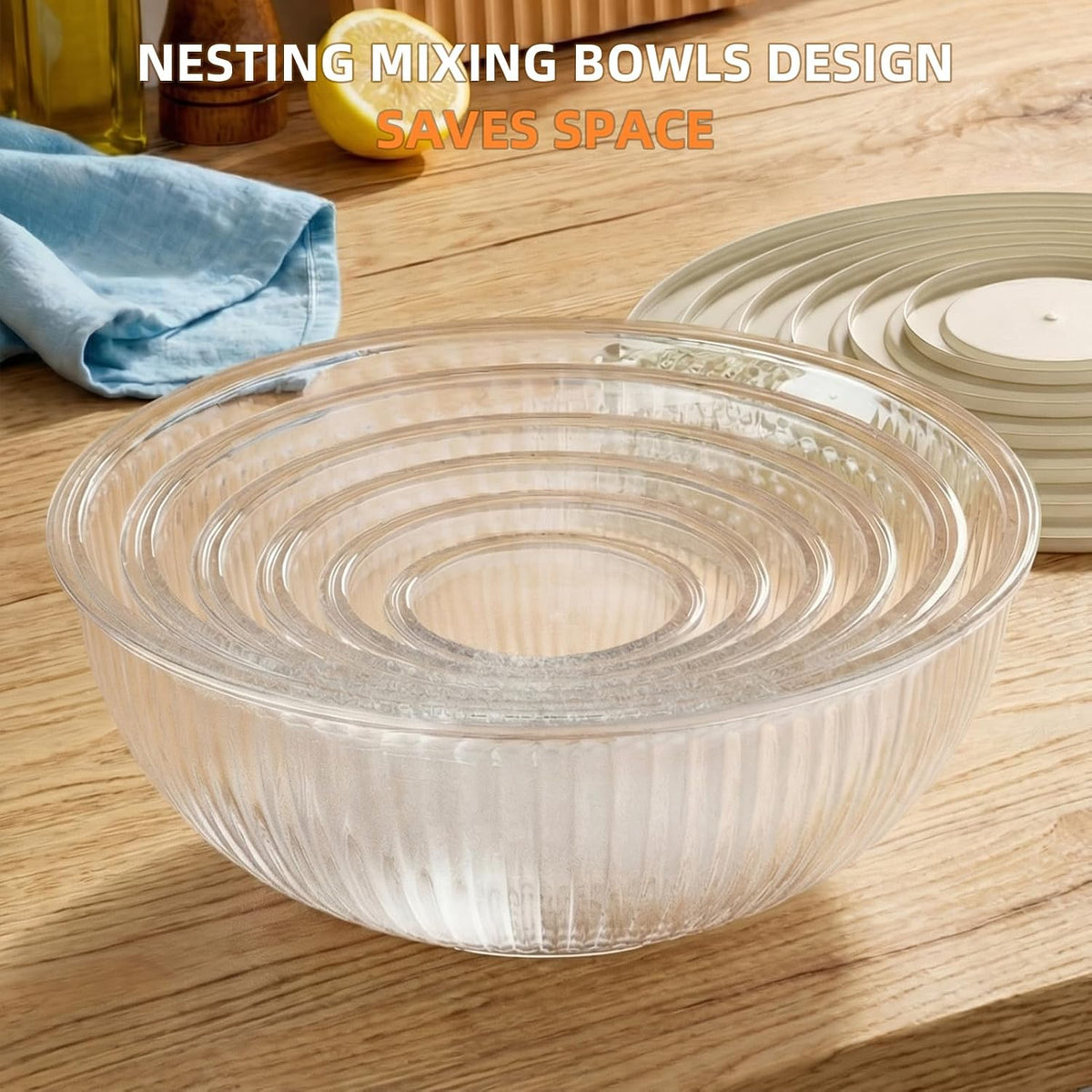 Jelife Glass Mixing Bowls with Lids Sets - 6 Packs Size: 5.9-3.7-2.1-1-0.5-0.2QT, Borosilicate Nesting Glass Bowls Containers for Baking,Salad,Meal Prep,Serving,Food Storage,BPA Free & Dishwasher Safe