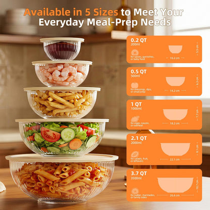 Jelife Glass Mixing Bowls with Lids Sets - 6 Packs Size: 5.9-3.7-2.1-1-0.5-0.2QT, Borosilicate Nesting Glass Bowls Containers for Baking,Salad,Meal Prep,Serving,Food Storage,BPA Free & Dishwasher Safe