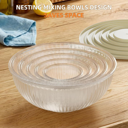 Jelife Glass Mixing Bowls with Lids Sets - 6 Packs Size: 5.9-3.7-2.1-1-0.5-0.2QT, Borosilicate Nesting Glass Bowls Containers for Baking,Salad,Meal Prep,Serving,Food Storage,BPA Free & Dishwasher Safe