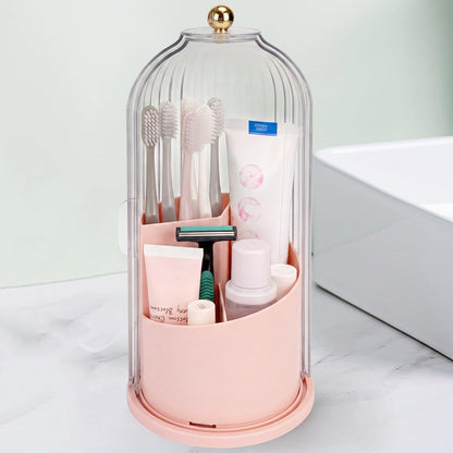 Toothbrush Holders with Sliding Lid, Rotating 3 Slots Bathroom Organizer Countertop, Tooth Brush Toothpaste Holder Bathroom Counter Stand Sink Organizer Caddy for Vanity Makeup Brushes Holder