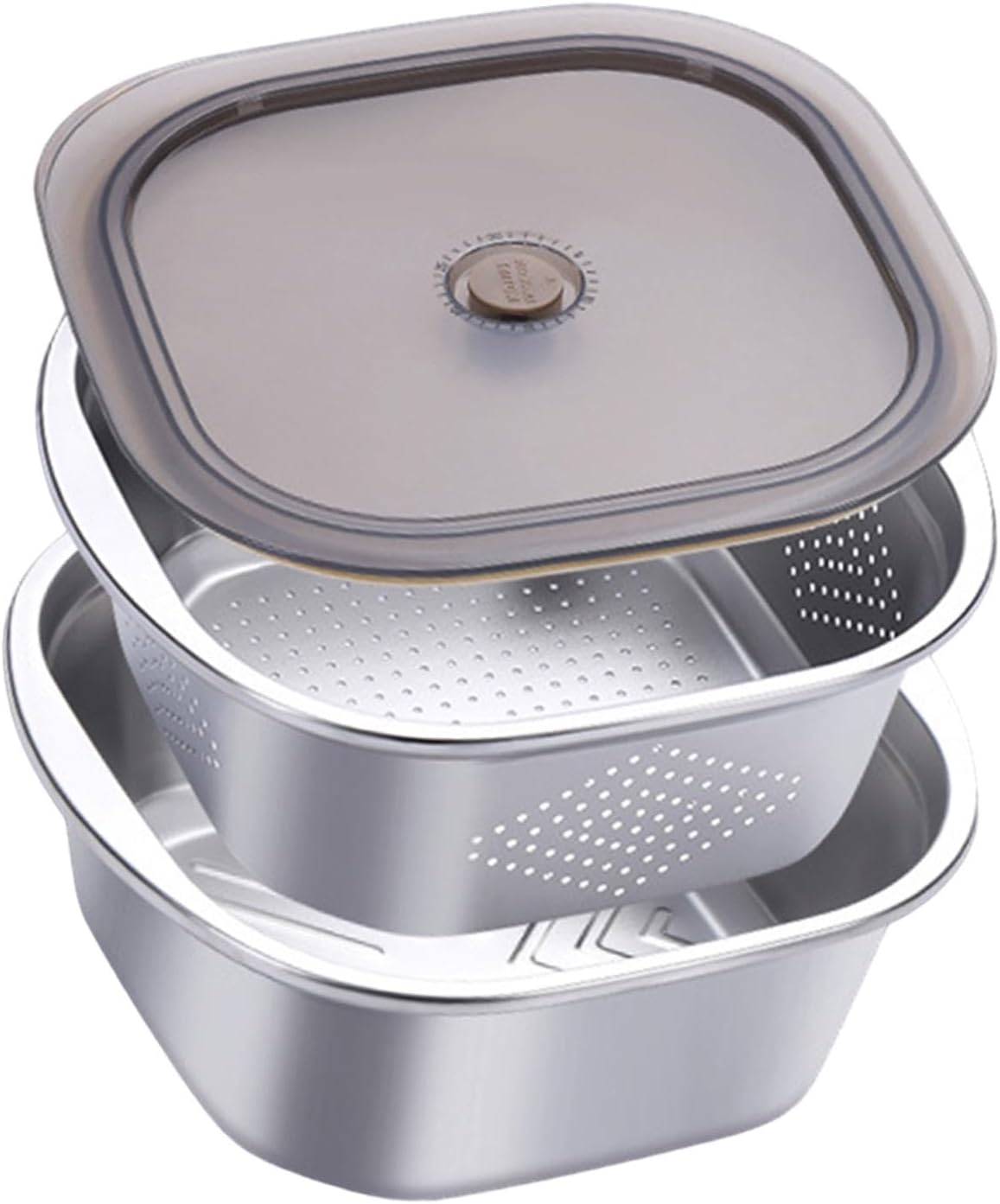 Stainless Steel Colander Bowl Set Food Storage Container with lid, Washing Nesting Mixing Bowl for Rice Vegetable Grapes, 3600ml